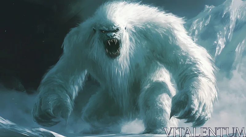 AI ART White Furry Monster in the Frozen Wasteland