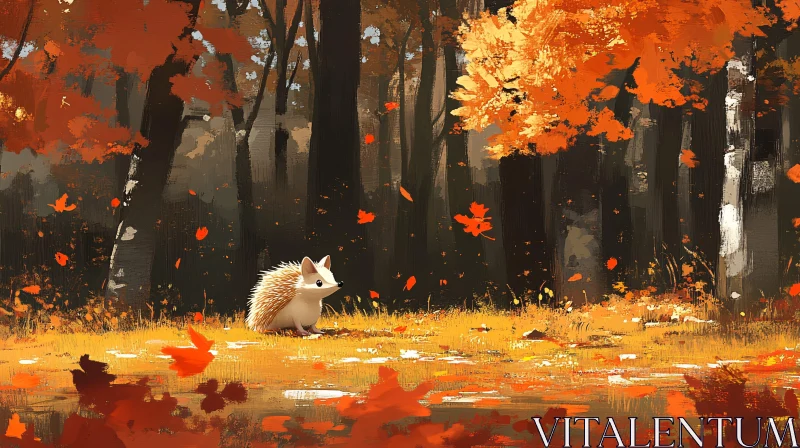 Hedgehog in Autumn Leaves AI Image