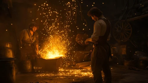 Metalworker Shaping Steel with Fire