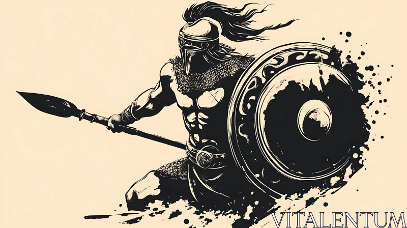 Ancient Warrior with Spear and Shield AI Image