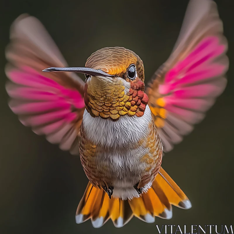 Hovering Hummingbird with Pink Wings AI Image