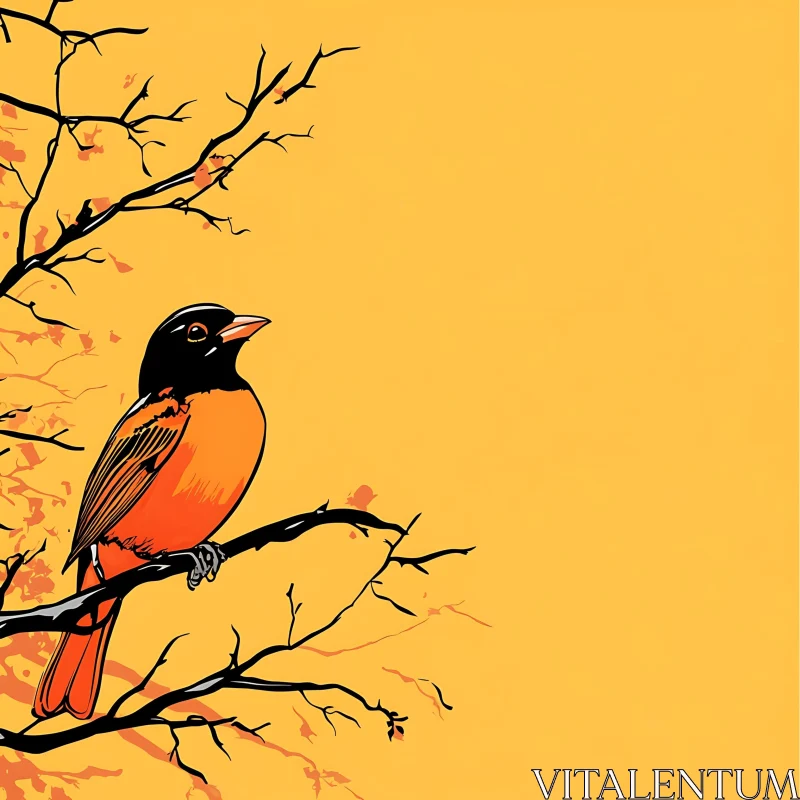 Colorful Oriole Illustration on Yellow Background AI Image