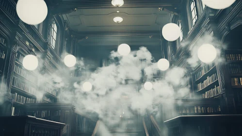 Ethereal Library Scene with Fog