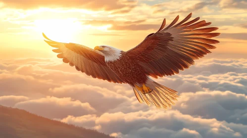 Eagle in Flight Above Clouds