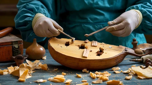 Craftsman Restoring Wooden Artifact