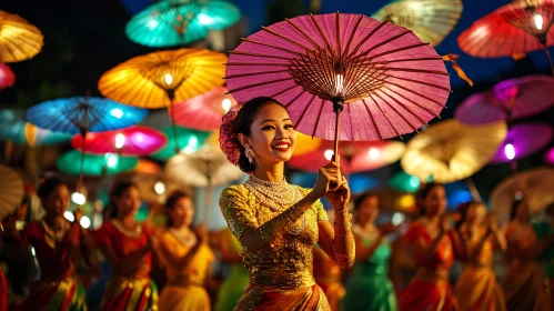 Cultural Dance with Colorful Umbrellas