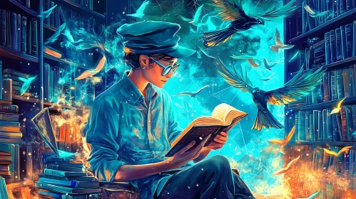 Enchanting Library Scene With Reading Person