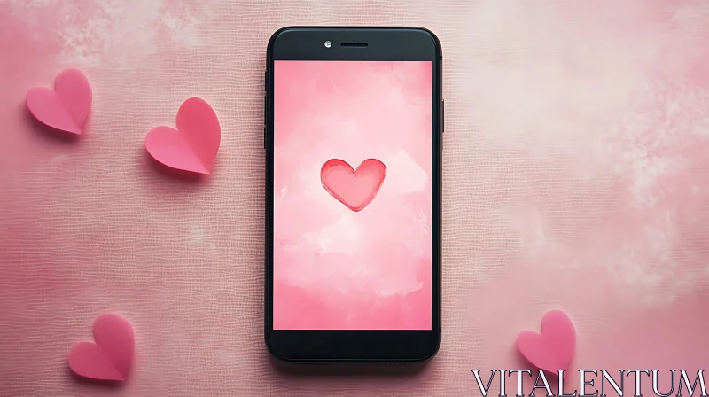 Pink Hearts on Phone for Valentine's AI Image