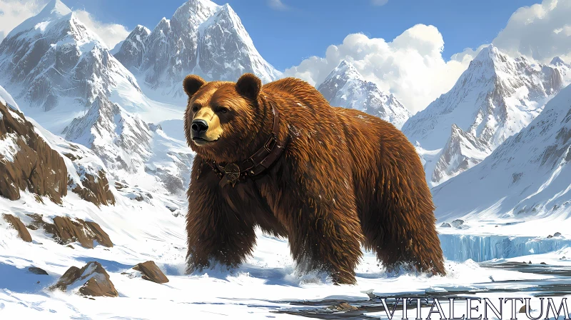 Brown Bear in Mountain Landscape AI Image