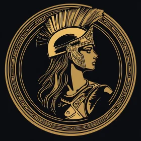 Golden Athena Portrait on Black Background