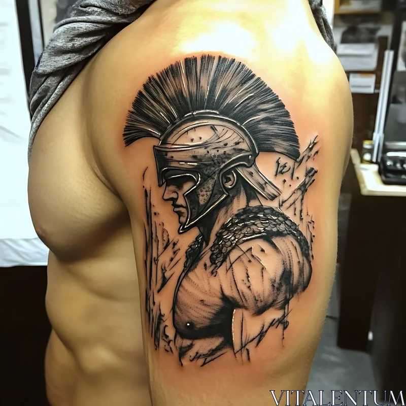 AI ART Shoulder Tattoo of Ancient Warrior