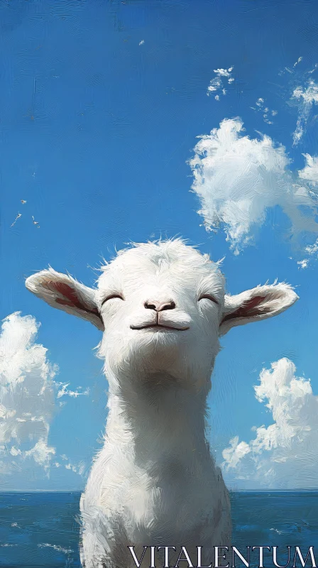 Joyful Young Goat Under Clouds AI Image