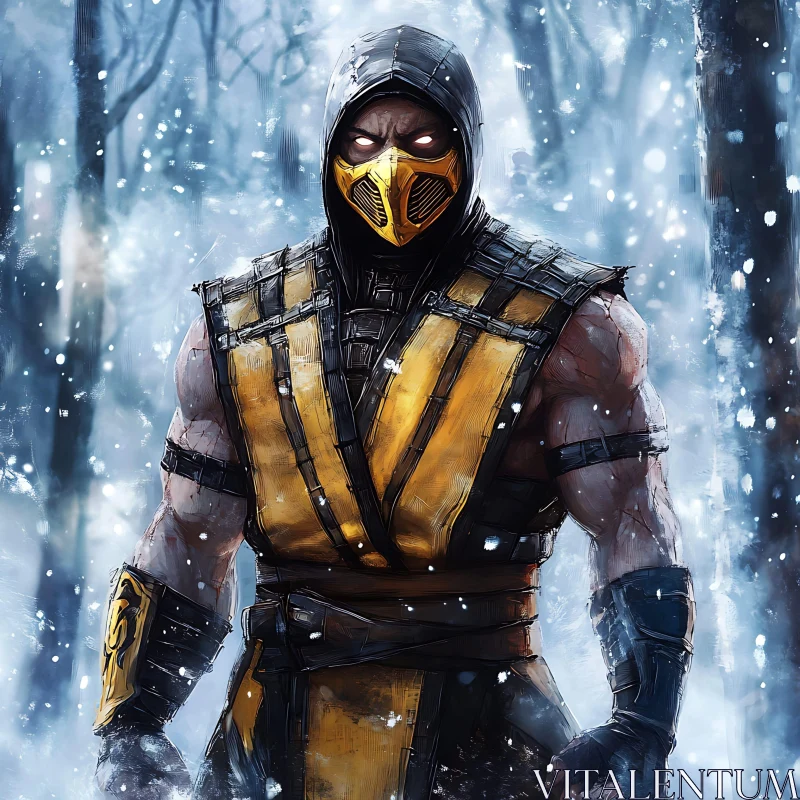 Mortal Kombat Character in Snowy Woods AI Image