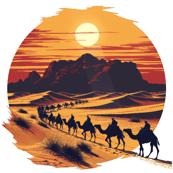 Captivating Camel Caravan at Sunset T-Shirt Design POD Design