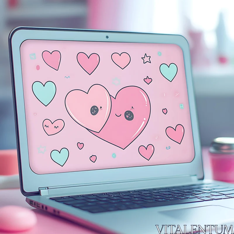 Laptop Display with Adorable Hearts AI Image