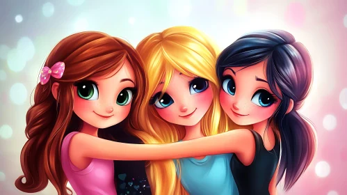 Cartoon Girls Celebrate Friendship