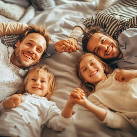 Family Portrait on Bed: Smiling Faces