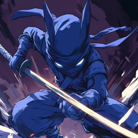 Mystic Blue Ninja Holding Sword
