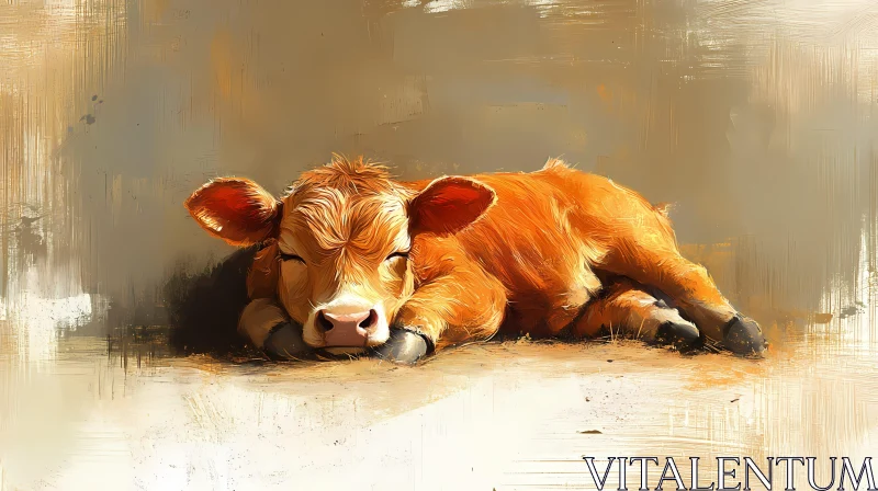 Tranquil Calf Painting AI Image