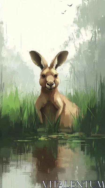 AI ART Kangaroo Reflection in Calm Waters