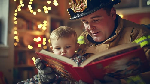 Firefighter and Child Share Story Time