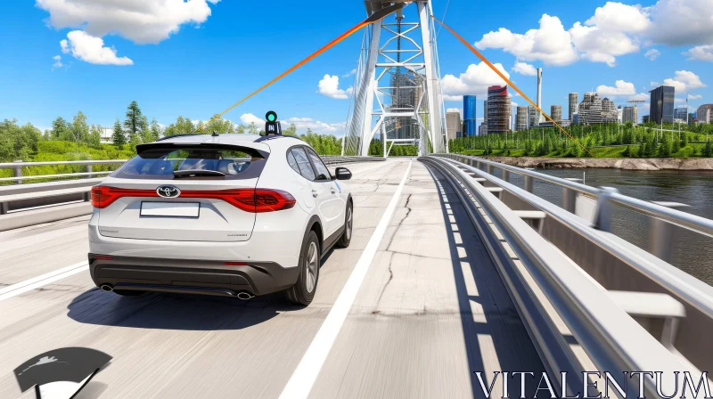 A Captivating Journey: Car on Bridge in Virtual Reality AI Image