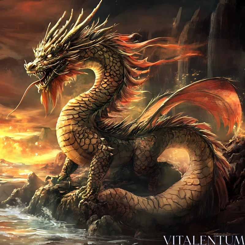 AI ART Dragon on the Rocks