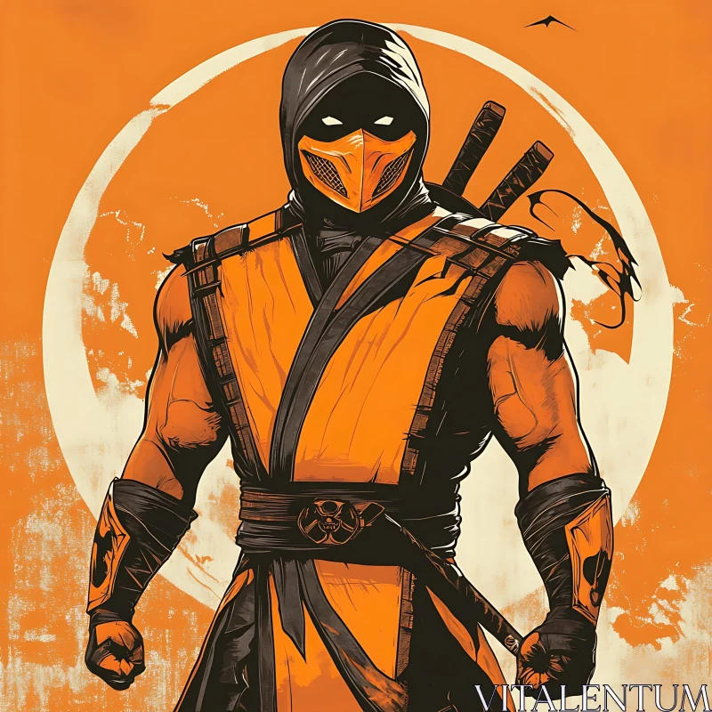 AI ART Warrior in Orange and Black