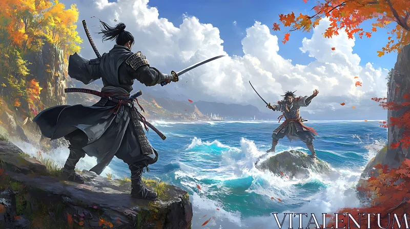 AI ART Epic Samurai Battle on Coastal Cliffs