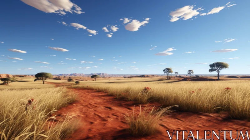 Australian Pastoral Landscape - Grassy Plains and Blue Skies AI Image