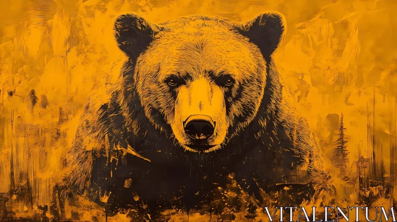 Bear Illustration on Orange Canvas AI Image