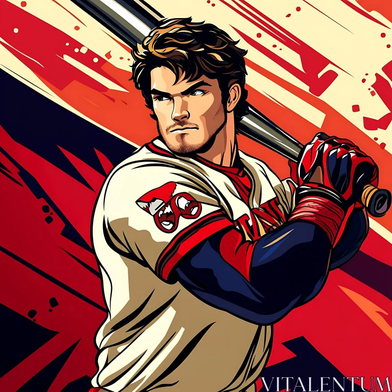 Baseball Player with Bat Graphic Art AI Image