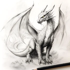 Pencil Drawing of a Mythical Dragon