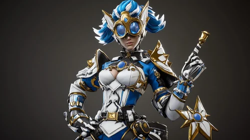 Armored Female Cyborg with Blue Accents