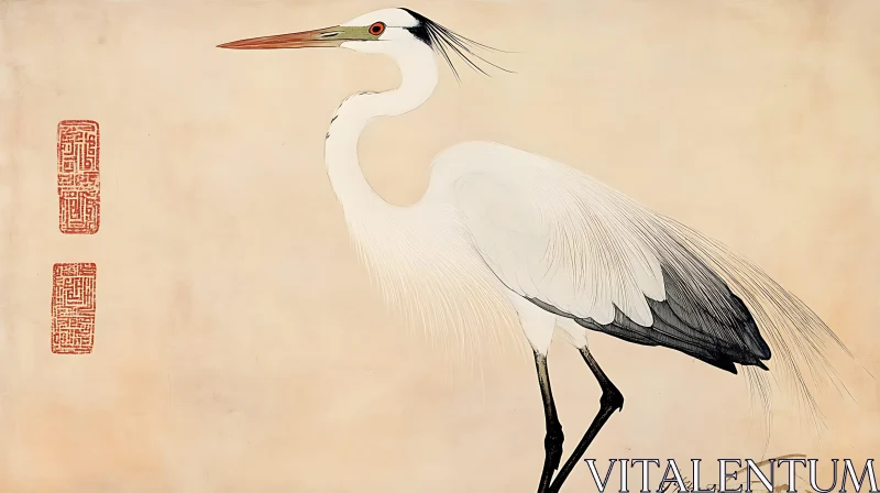 Graceful White Heron Painting AI Image