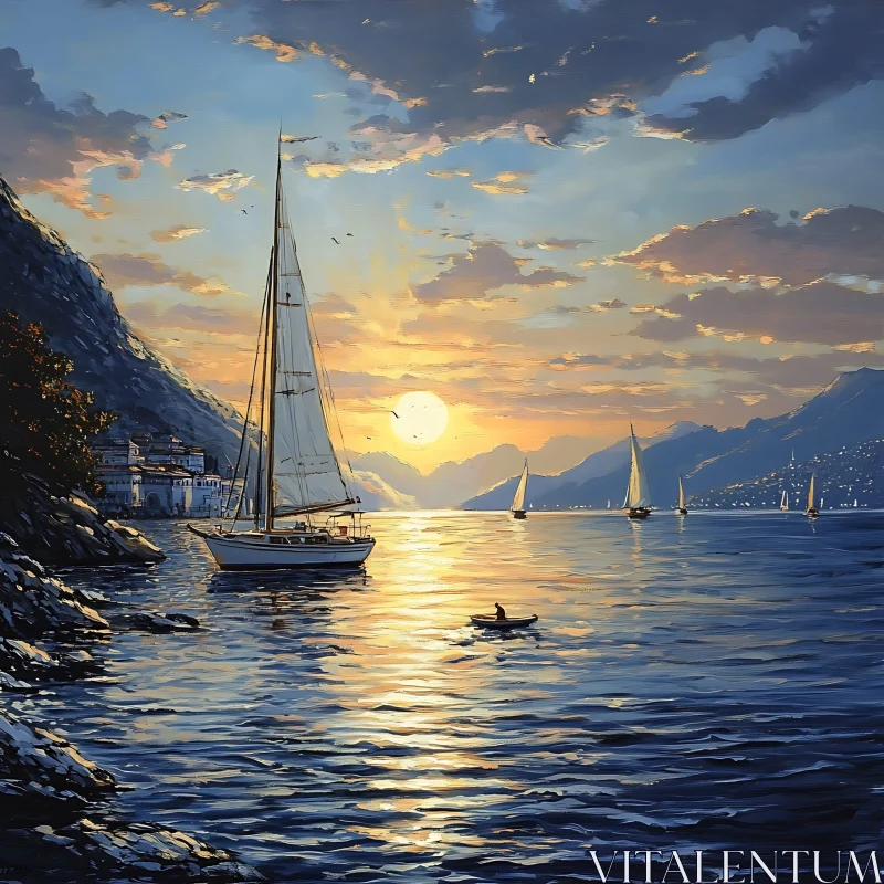 AI ART Sunset Sailboats on the Water