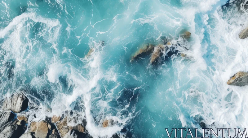 Captivating Aerial View of Waves Crashing on Rocks | Minimalist Backgrounds AI Image