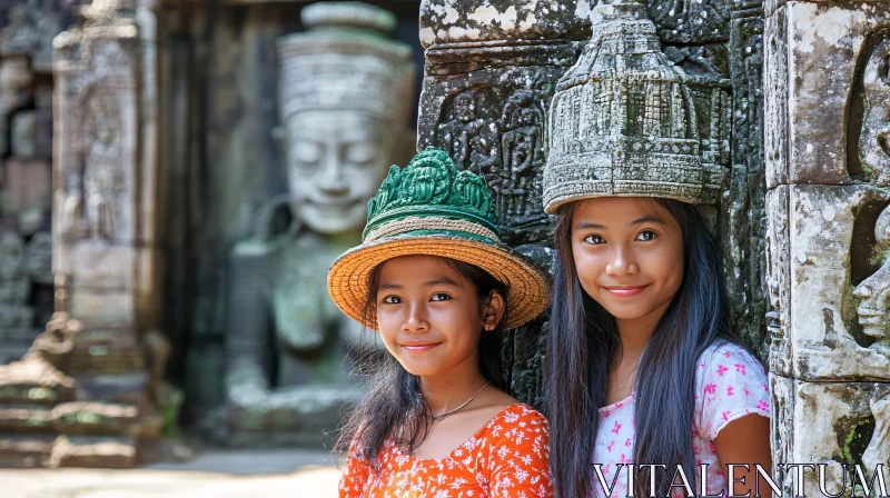 Portrait of Girls in Angkor Wat AI Image