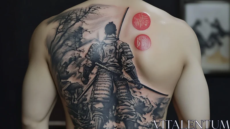 Warrior Back Tattoo with Japanese Influence AI Image