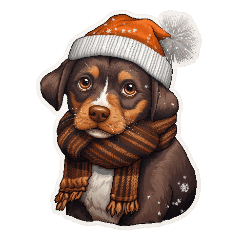 Cute Cartoon Dog in Winter Hat on Transparent Background POD Design