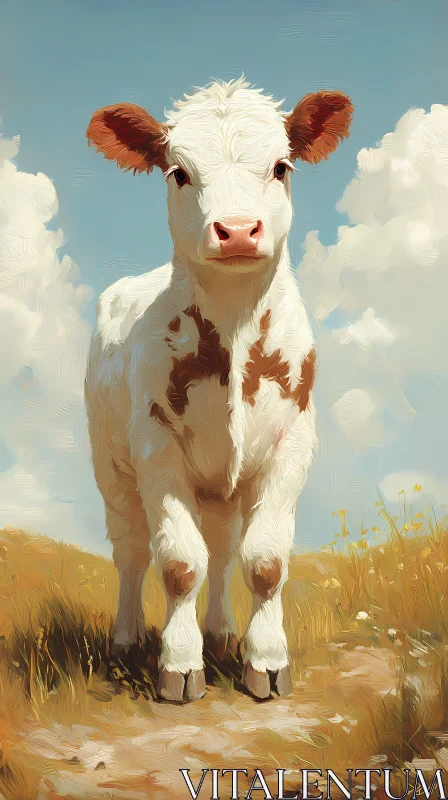 AI ART Serene Cow in Sunlit Pasture