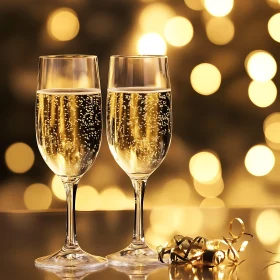 Festive Champagne Celebration with Golden Ribbons