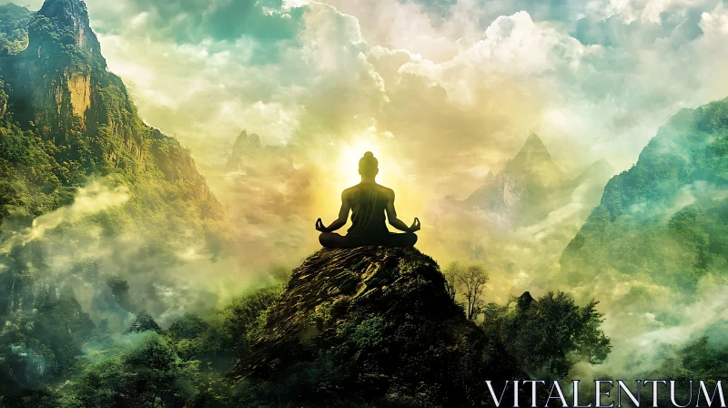 Peaceful Mountain Meditation Scene AI Image