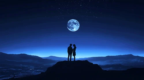 Moonlit Embrace: A Couple's Silhouette