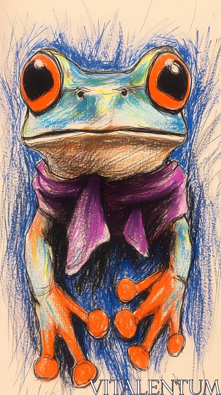 Whimsical Frog Art with Orange Highlights AI Image