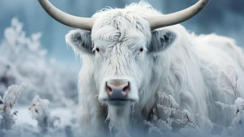 Frostpunk Style White Cow in Majestic Scottish Landscapes