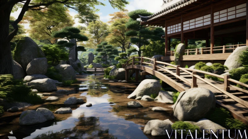 Japanese Garden Scene with Traditional Architecture AI Image