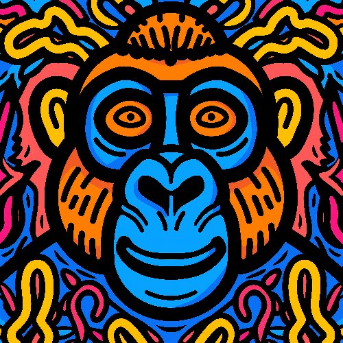 Playful Monkey Illustration with Psychedelic Background POD Design