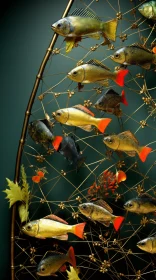 Surreal Wire Sculpture: Captivating Fish Composition in Dreamlike Landscape