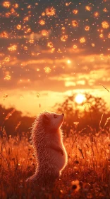 Hedgehog Gazing at Floating Lights